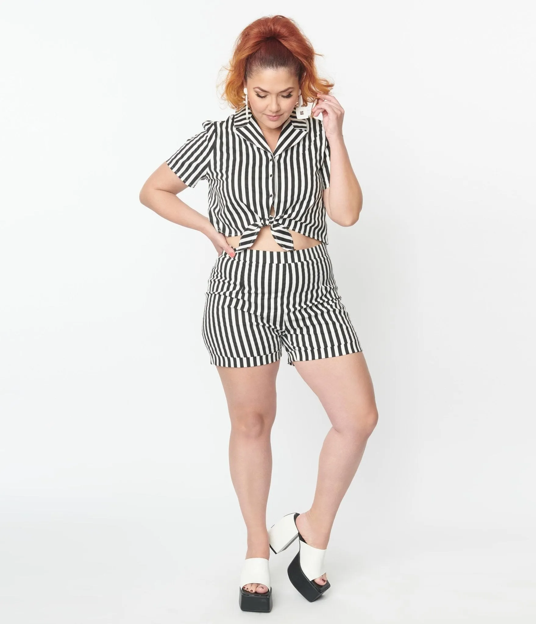 Plus Size Black & White Striped Connie Shorts