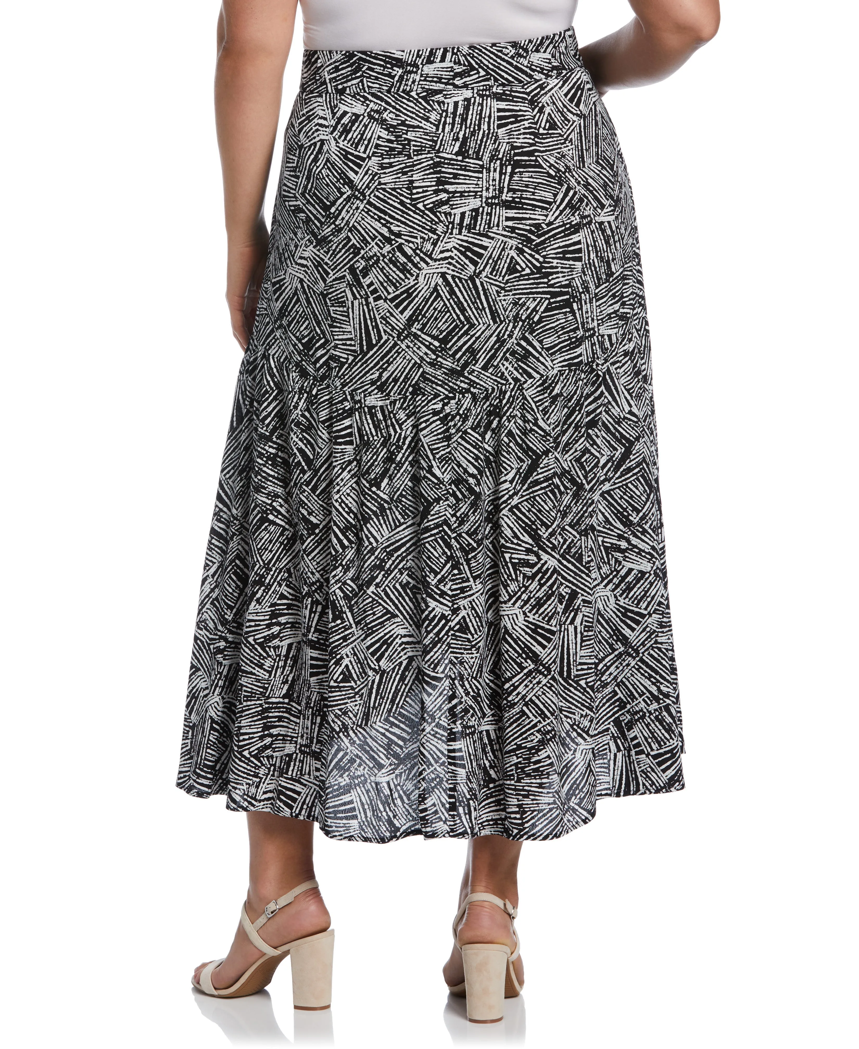 Plus Size Printed Crepe Faux Wrap Skirt