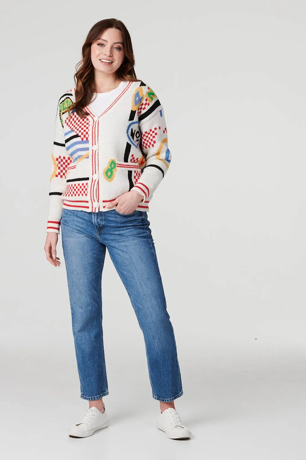 Printed Long Sleeve Knit Cardigan