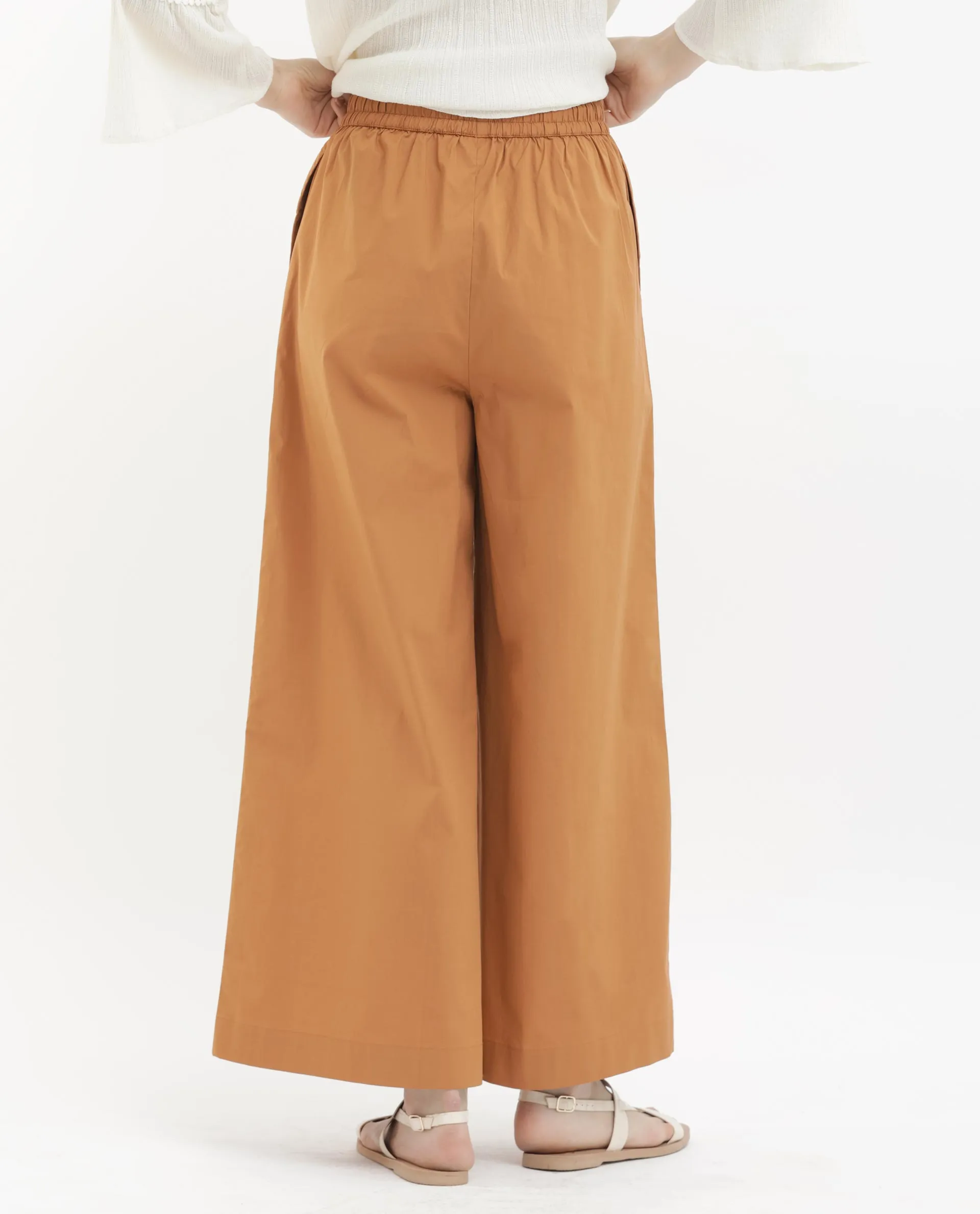 Rareism Women Kofu Light Brown Cotton Fabric Tie-Up Closure Flared Fit Plain Ankle Length Trousers