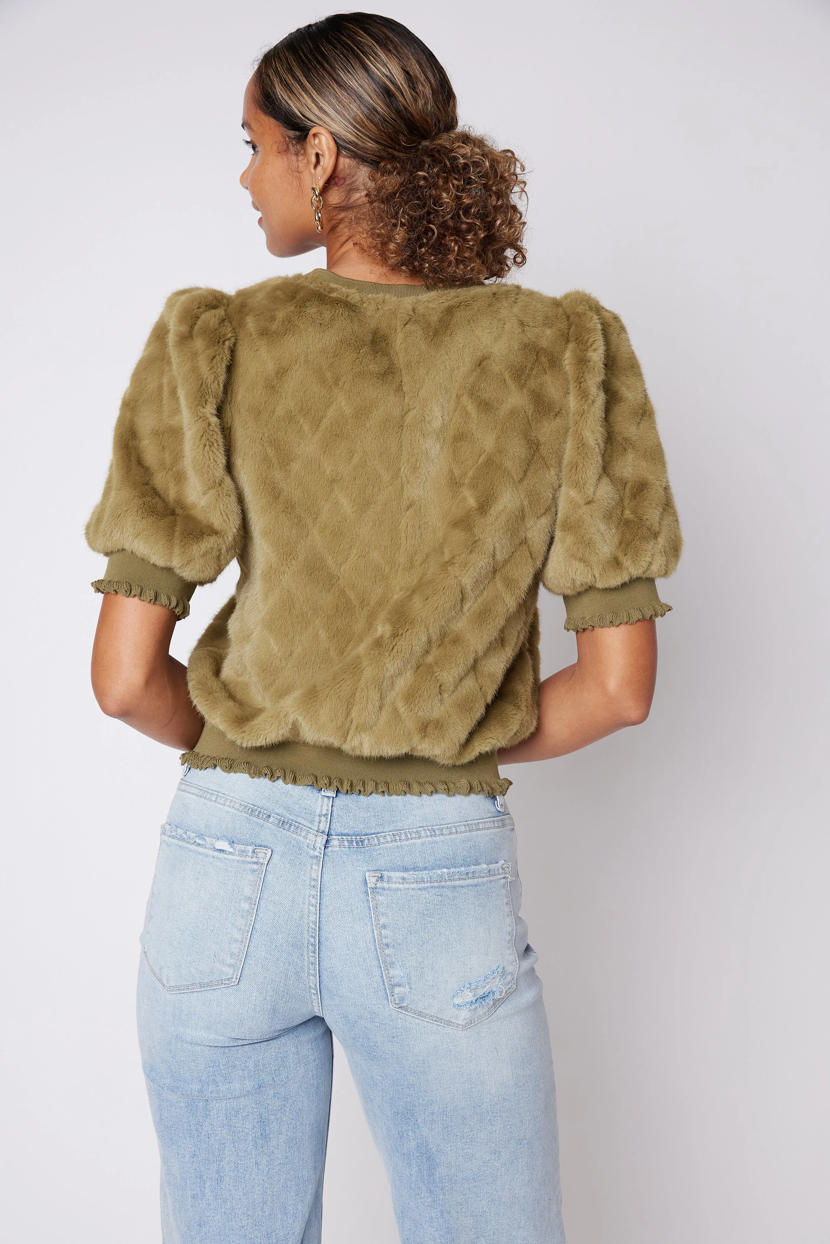 SALE - Mikayla Faux Fur Puff Sleeve Top