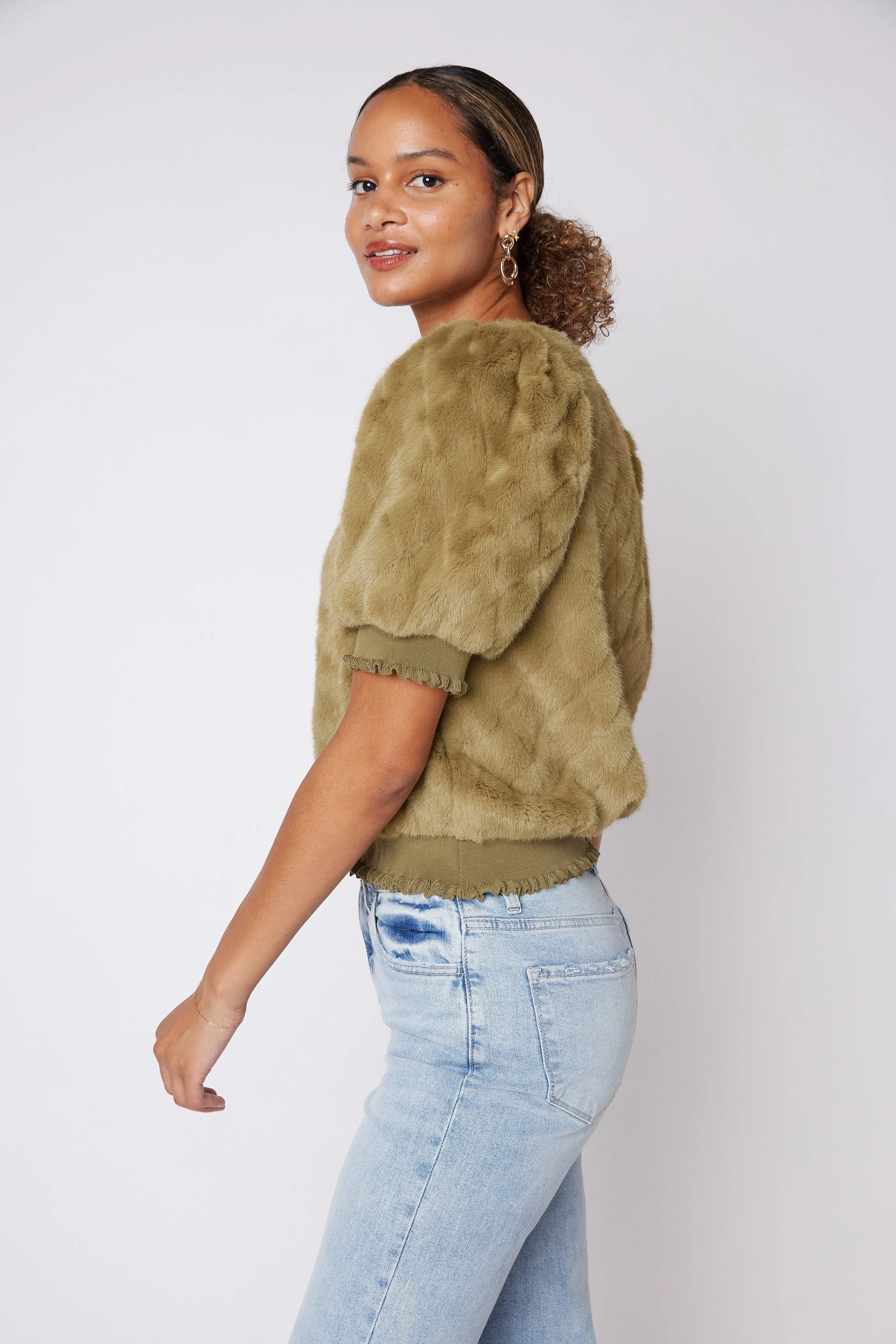 SALE - Mikayla Faux Fur Puff Sleeve Top