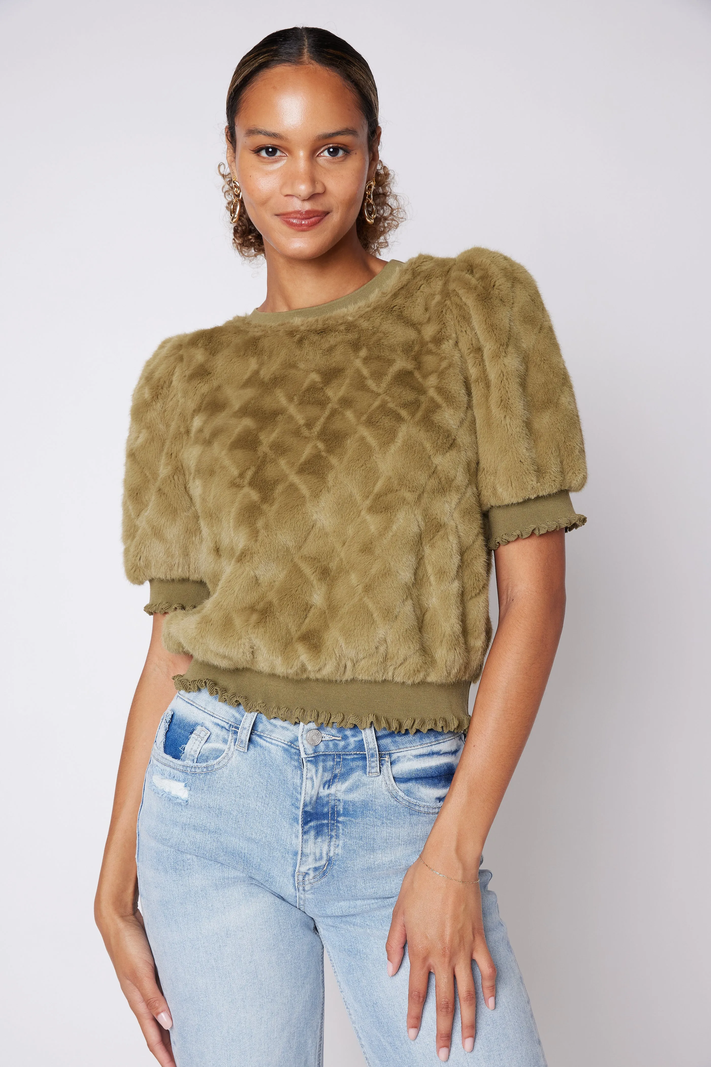 SALE - Mikayla Faux Fur Puff Sleeve Top