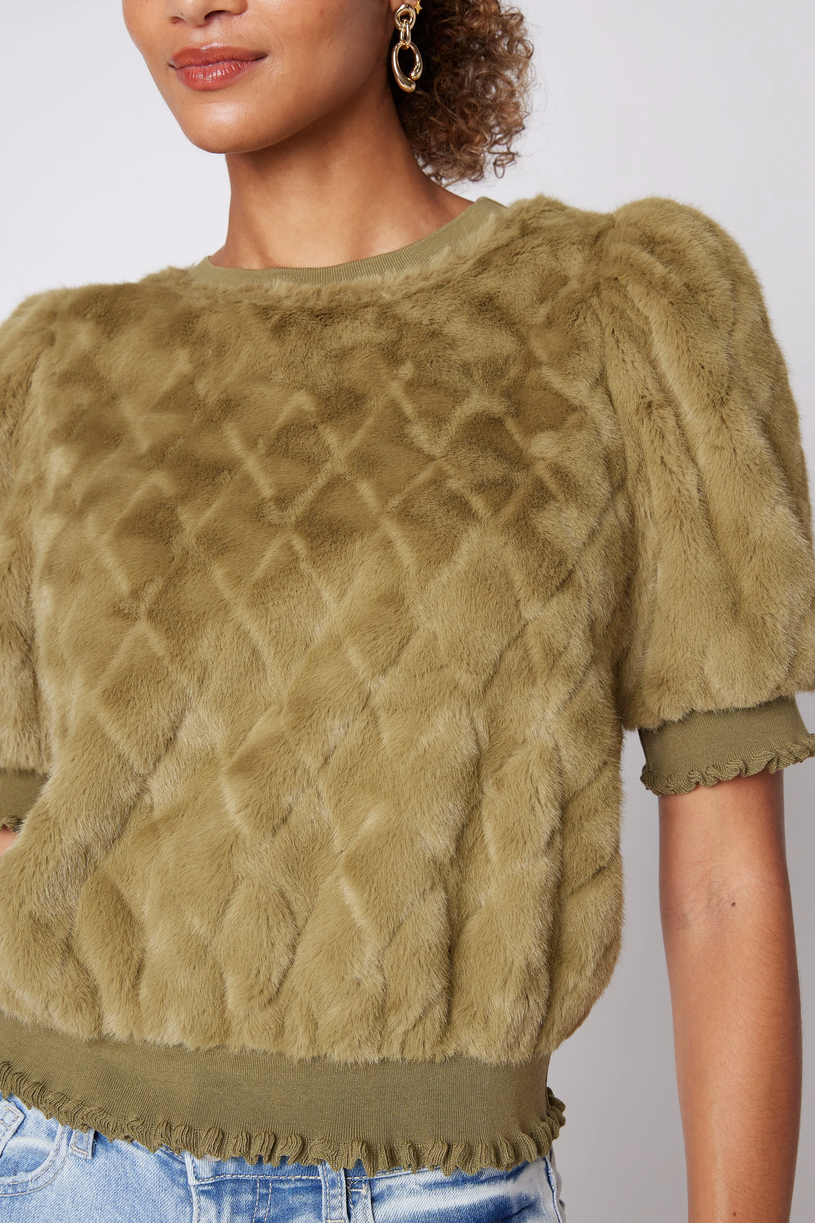 SALE - Mikayla Faux Fur Puff Sleeve Top