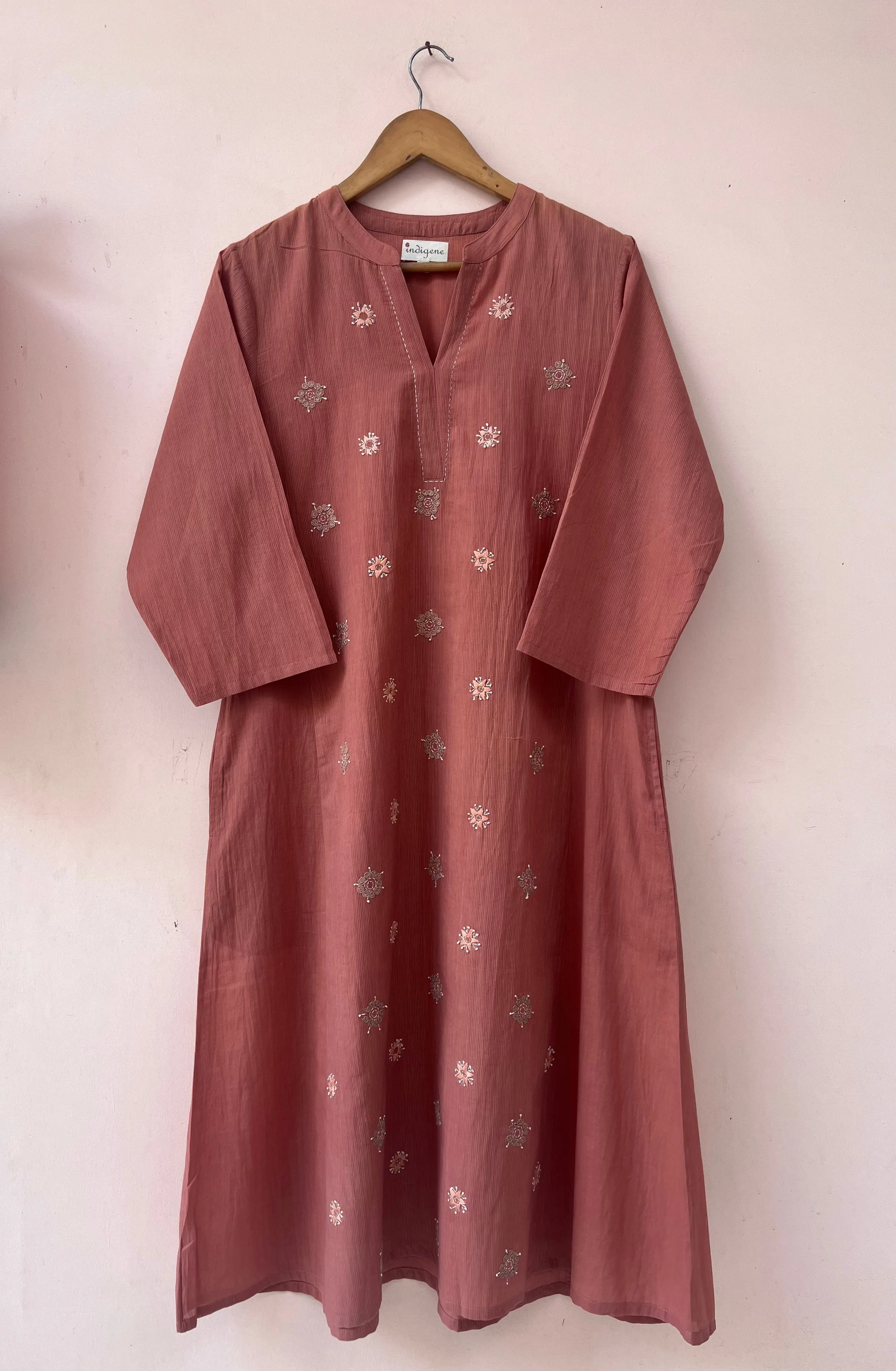 Self Striped hand embridered cotton classic kurta