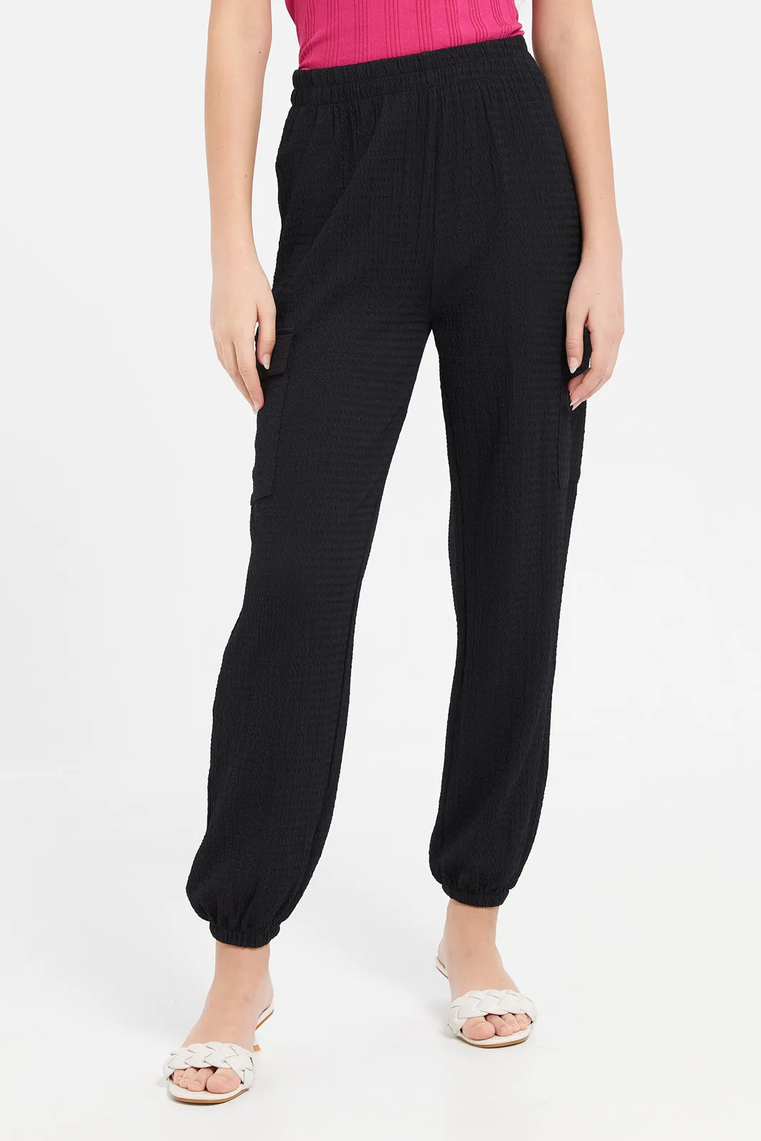 Senior Girls Black Cargo Pocket Trouser