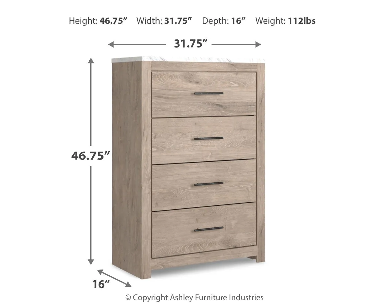 Senniberg Queen Panel Bed with Mirrored Dresser and Chest in Light Brown/White