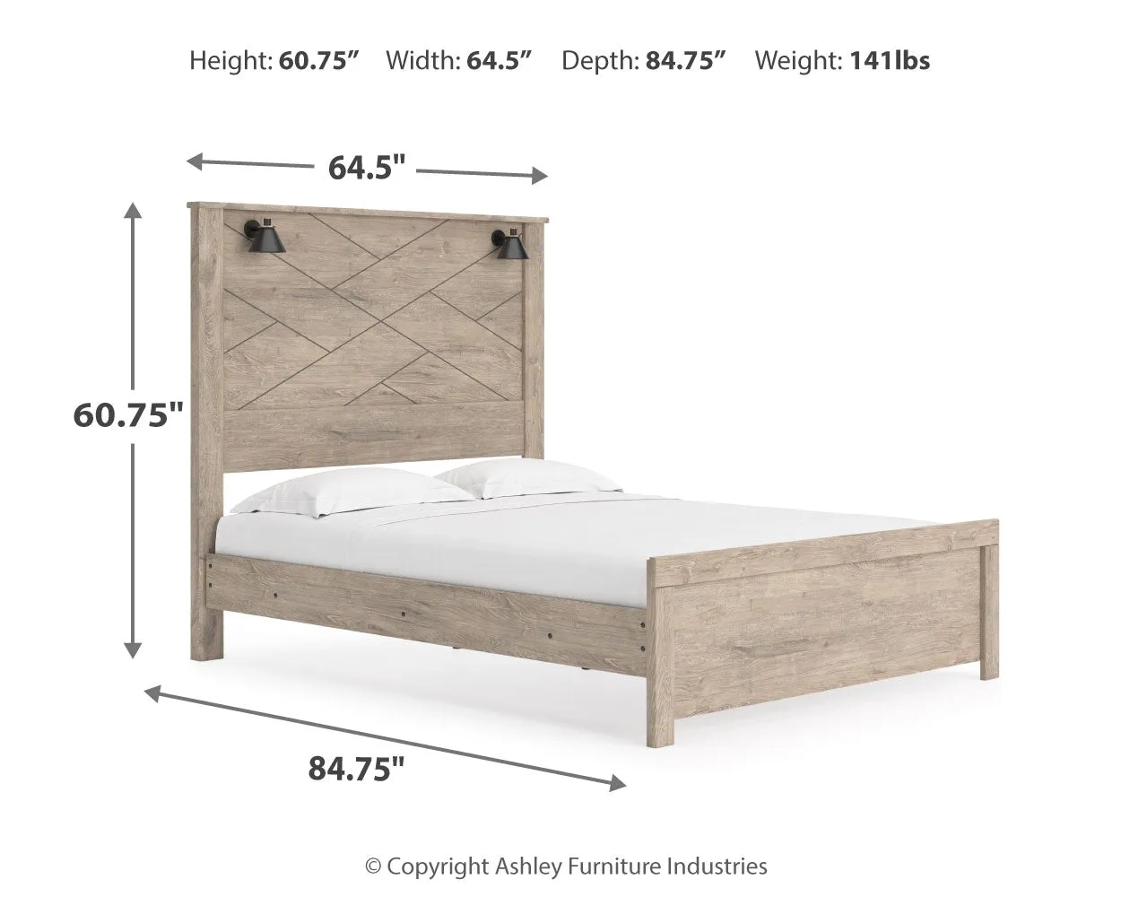 Senniberg Queen Panel Bed with Mirrored Dresser and Chest in Light Brown/White