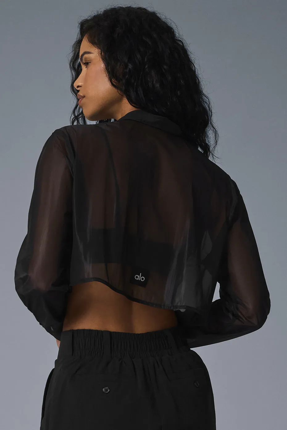 Sheer Cropped Take Me Out Button Up - Black