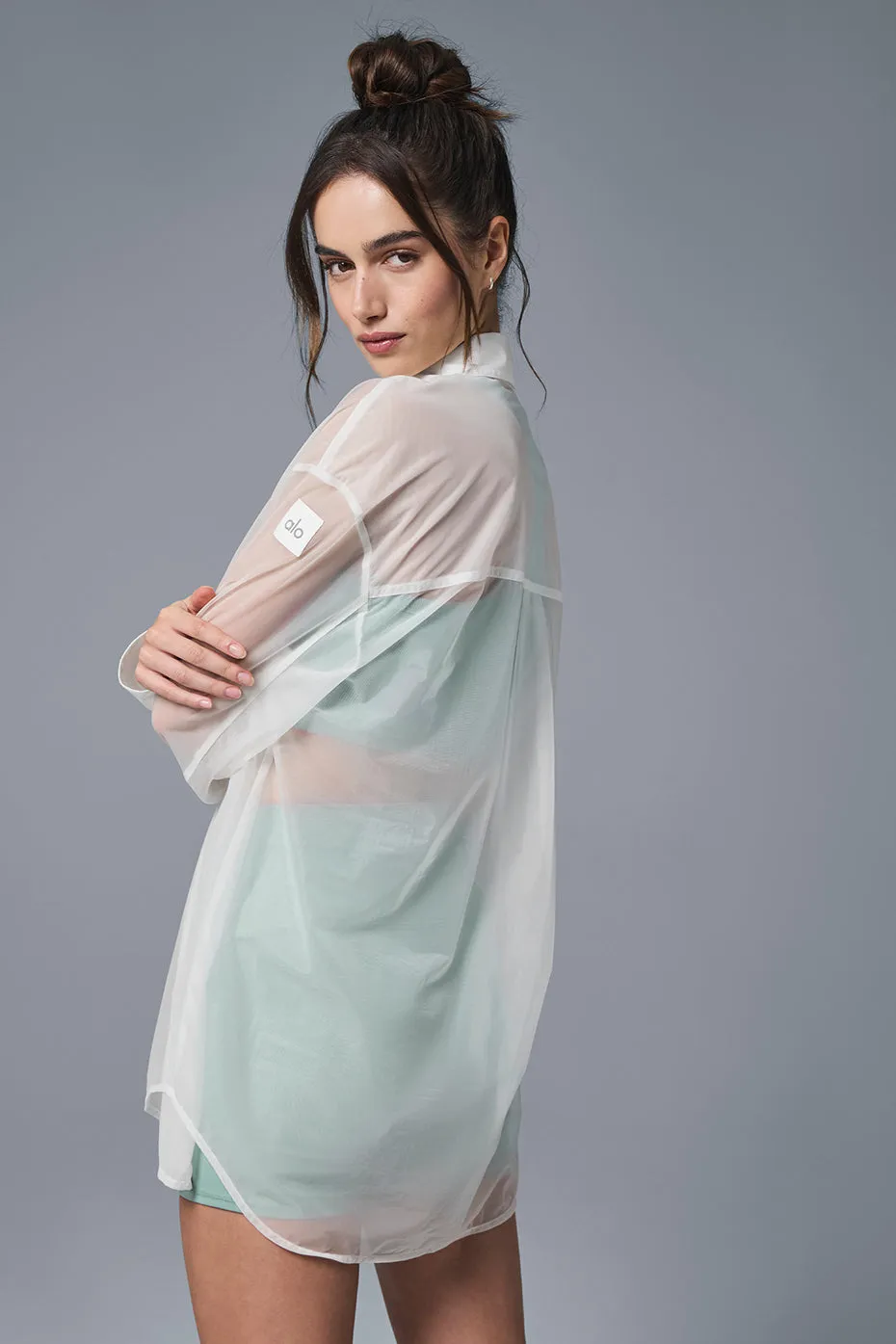 Sheer Effusion Button Down Long Sleeve - White