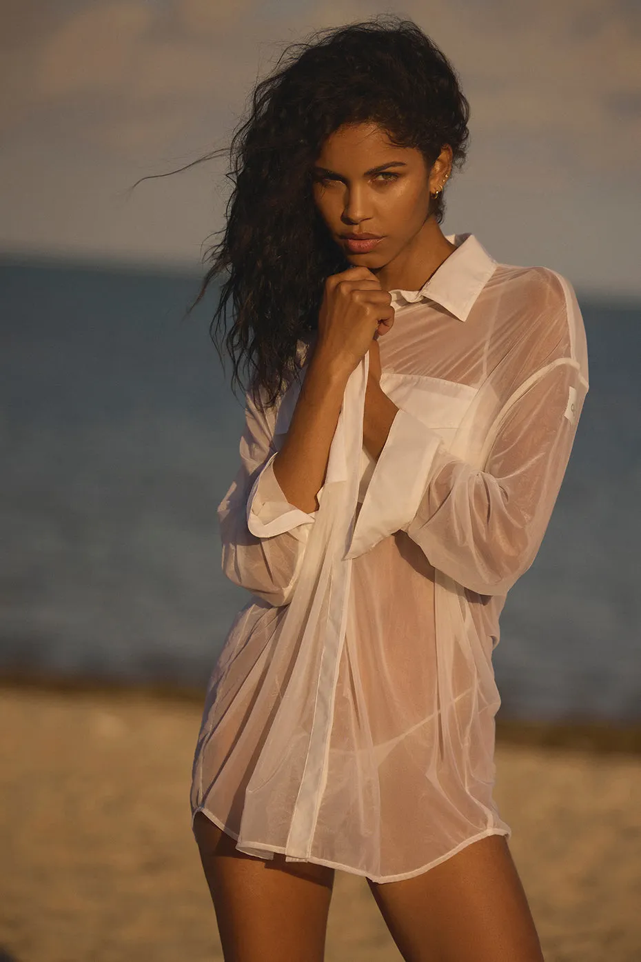 Sheer Effusion Button Down Long Sleeve - White