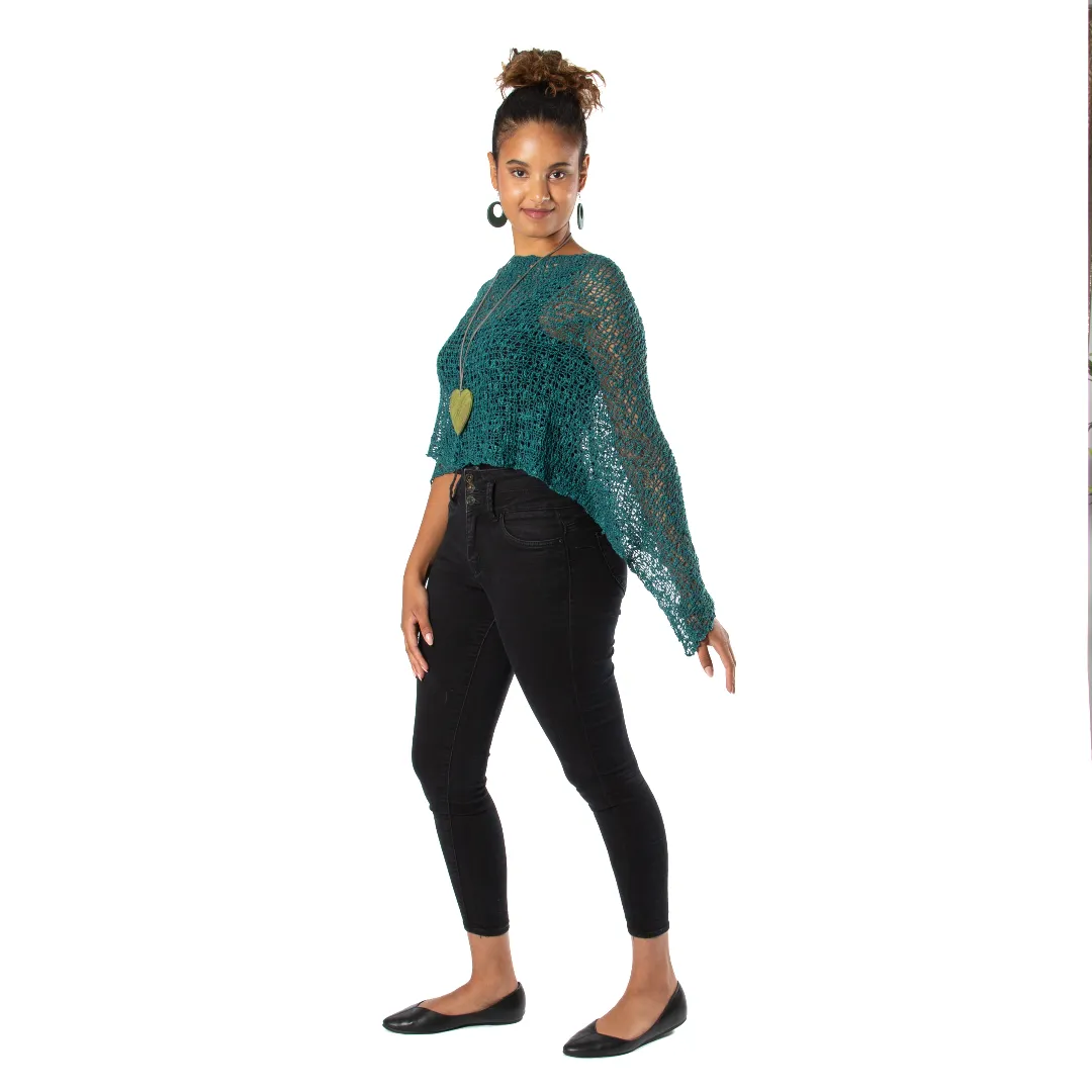 Short Popcorn Knit Poncho - Jade Green, Bali