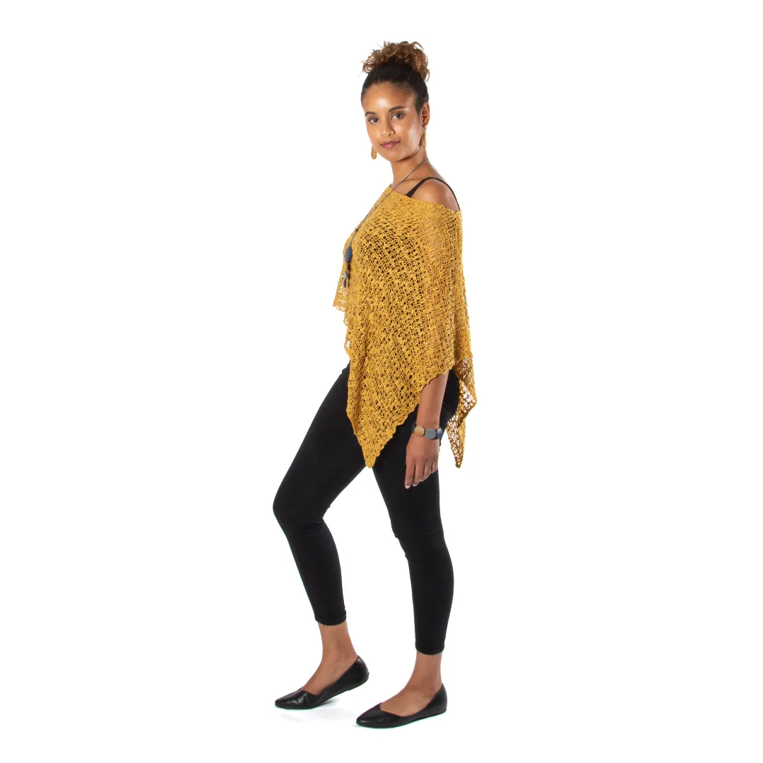 Short Popcorn Knit Poncho - Saffron, Bali