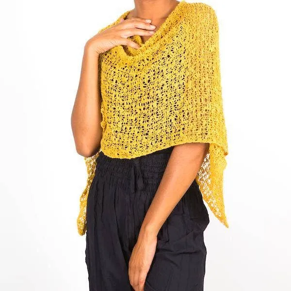 Short Popcorn Knit Poncho - Saffron, Bali