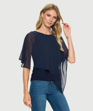 Short Sleeve Chiffon Layered Top | Navy Blue