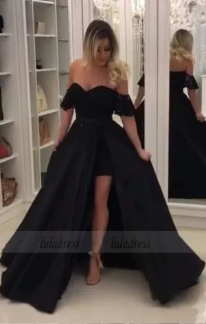 Simple Black Long Prom Dress, Black Evening Dress, Prom Dress Sweep Train