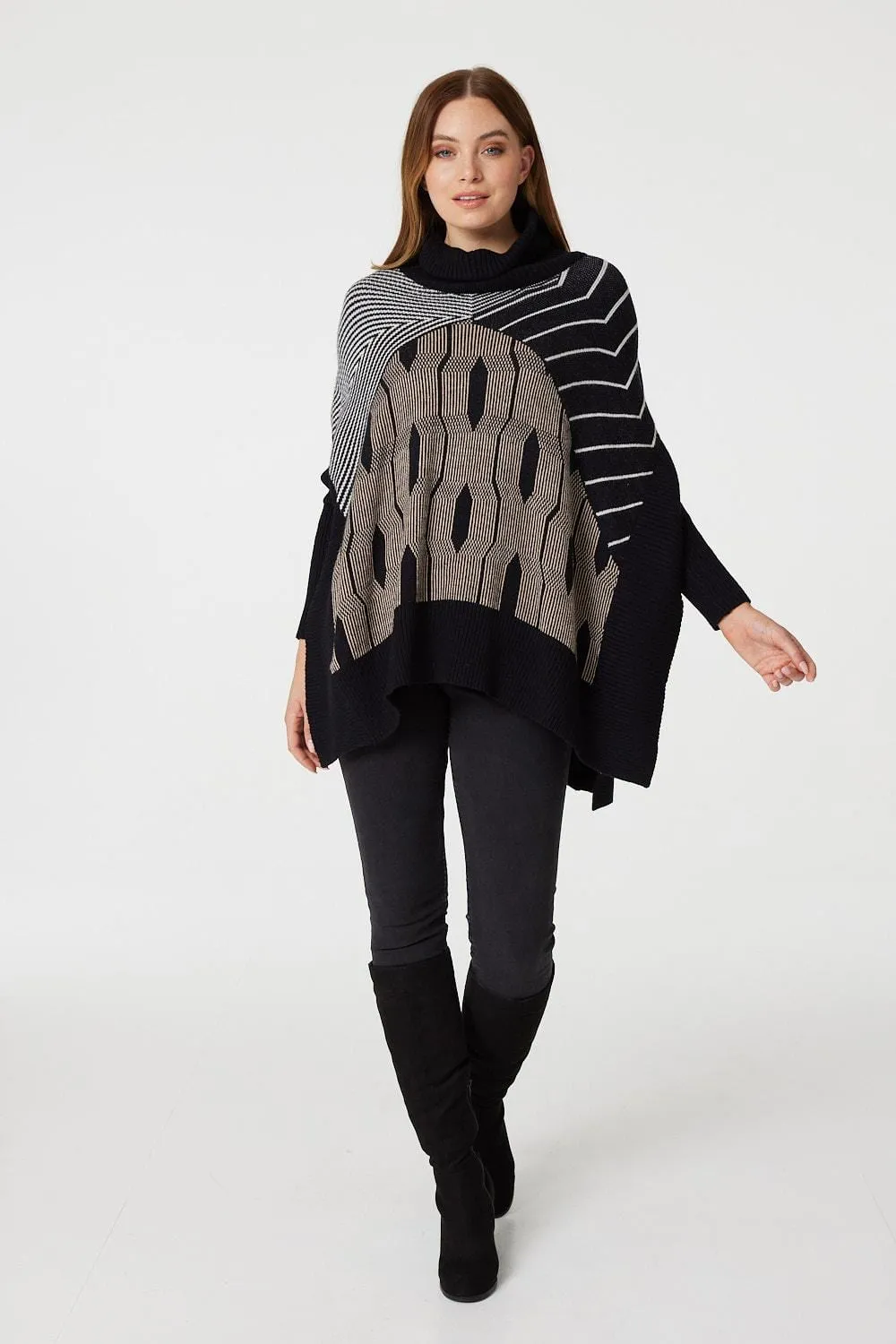 Striped Roll Neck Hanky Hem Jumper