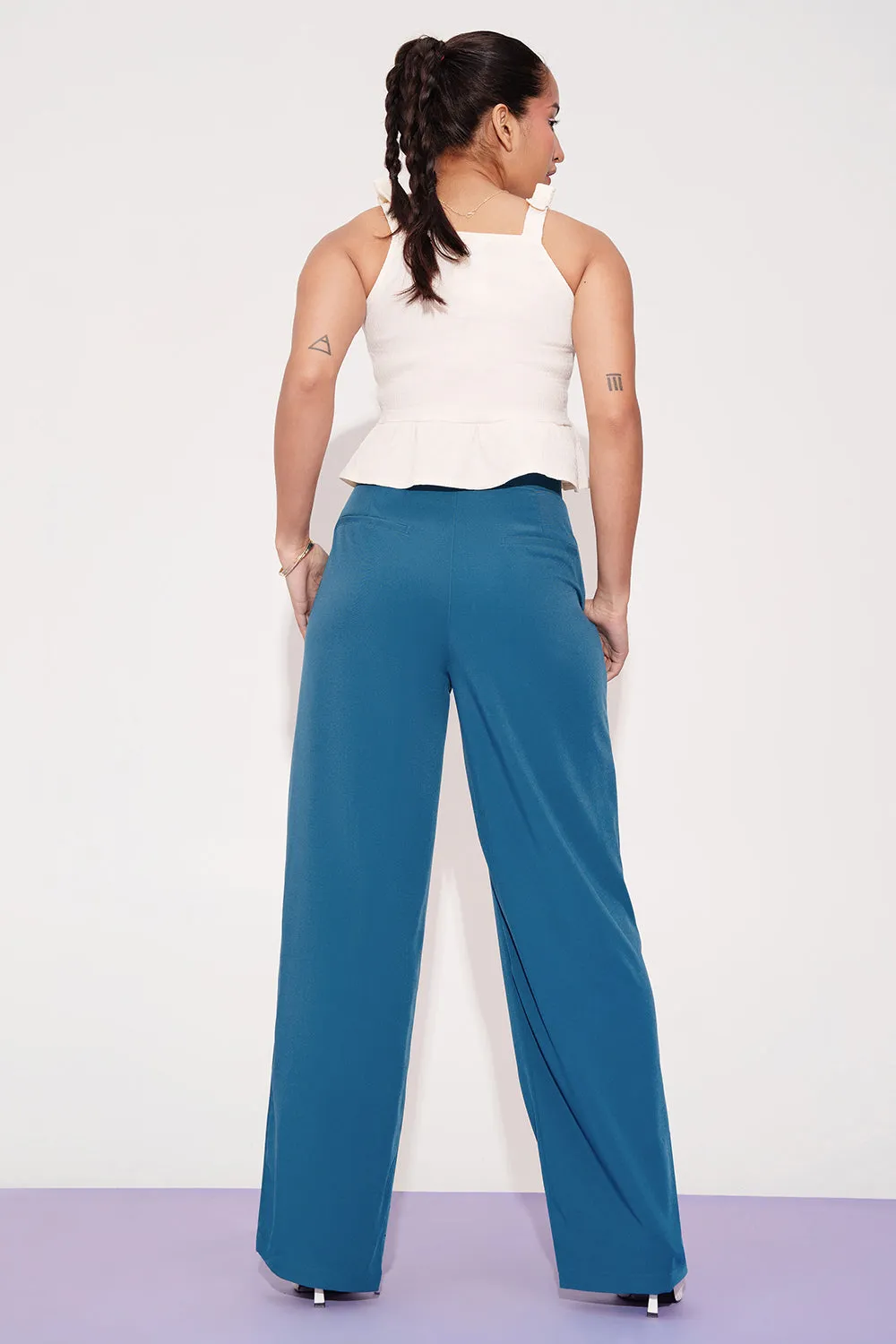 Sydney Blue Pleated Double Button Korean Pants