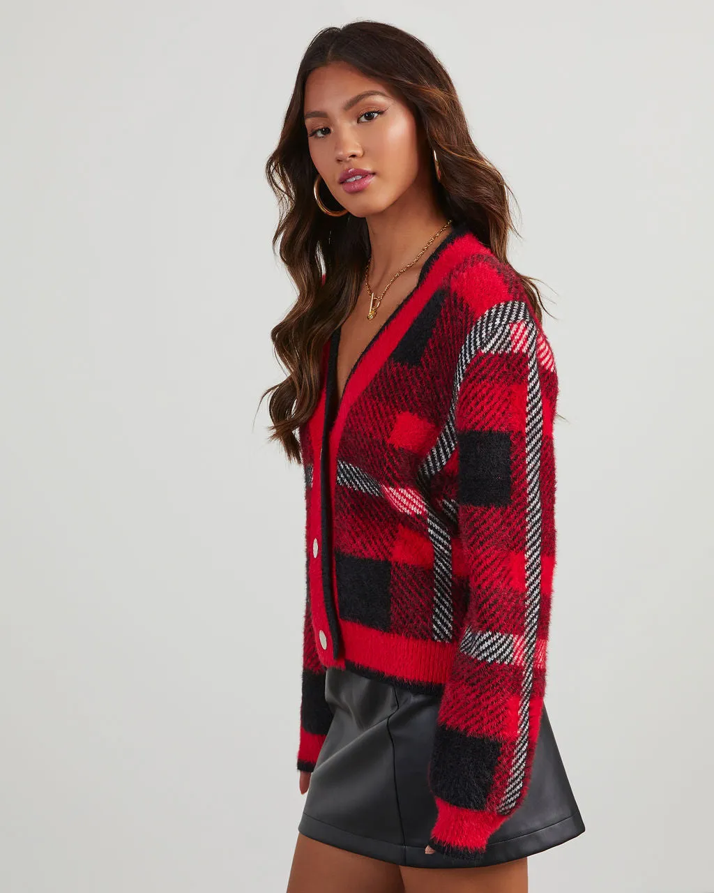 Taylor Plaid Fuzzy Knit Cardigan