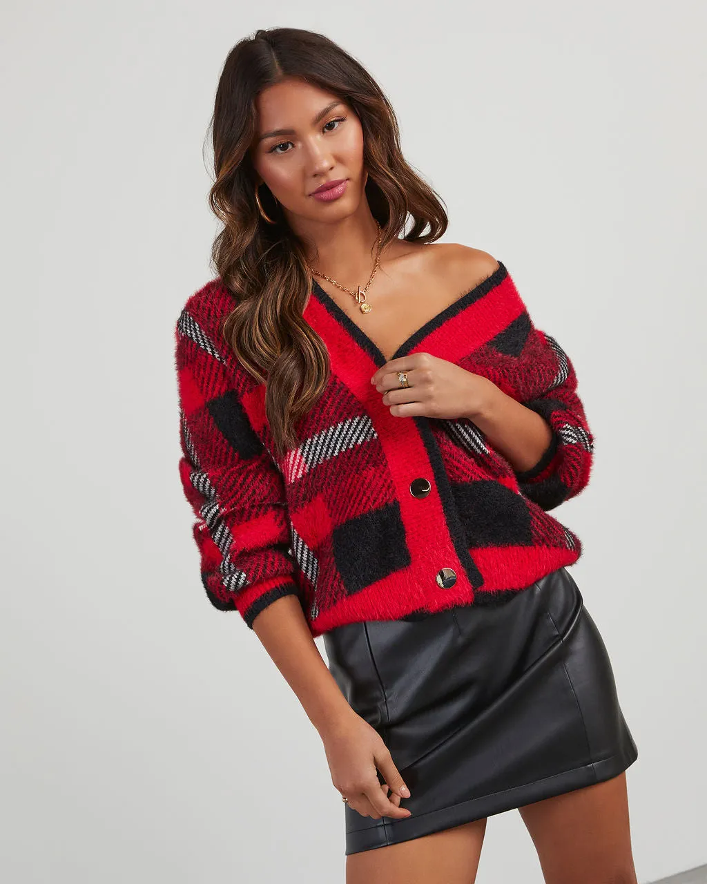 Taylor Plaid Fuzzy Knit Cardigan