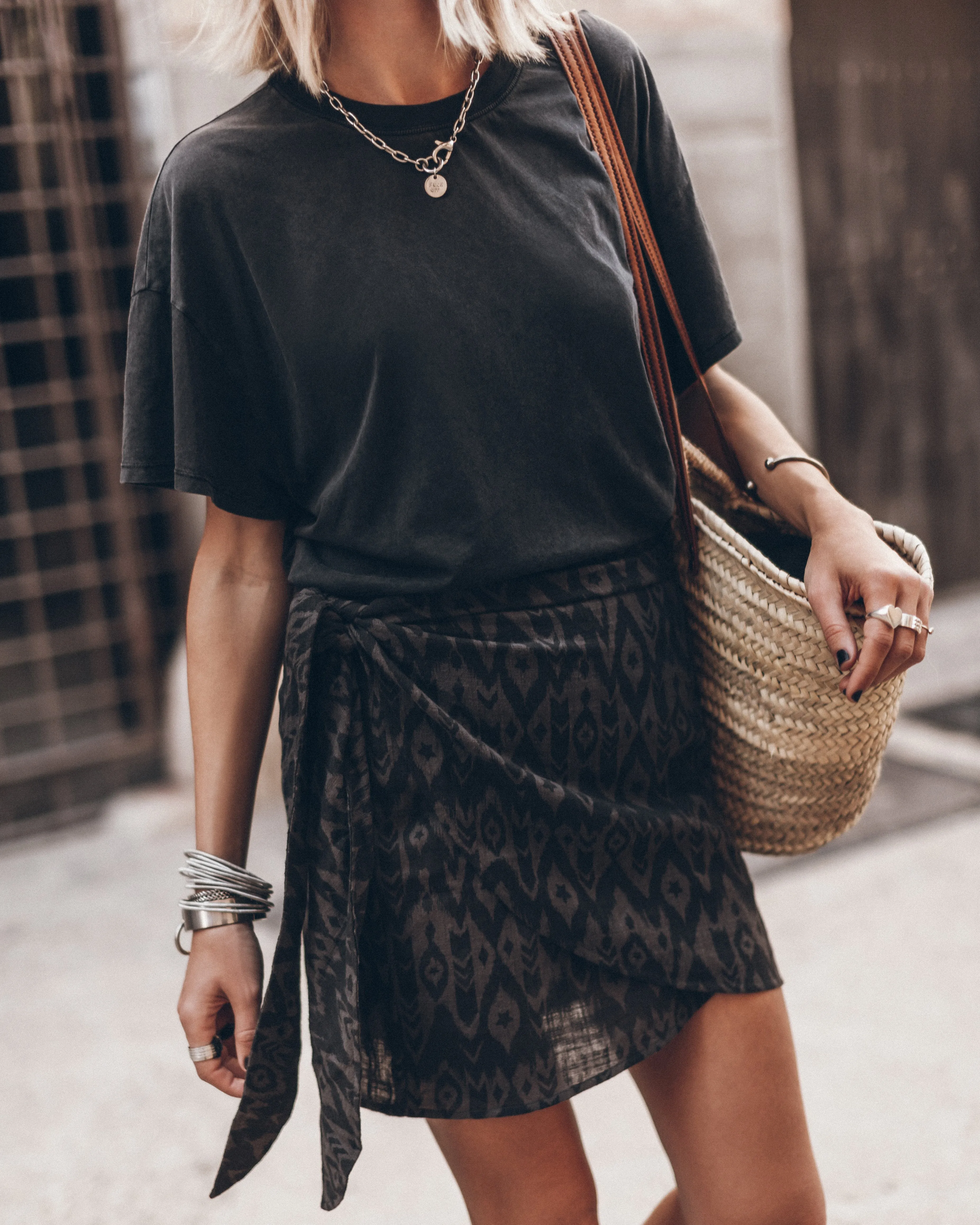 The Printed Black Wrap Skirt