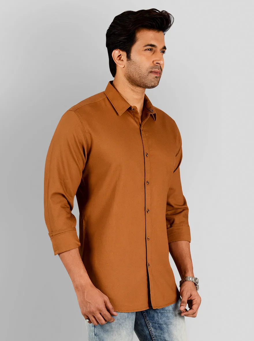 Tobacco Brown Self Textured Slim Fit Casual Shirt | JadeBlue