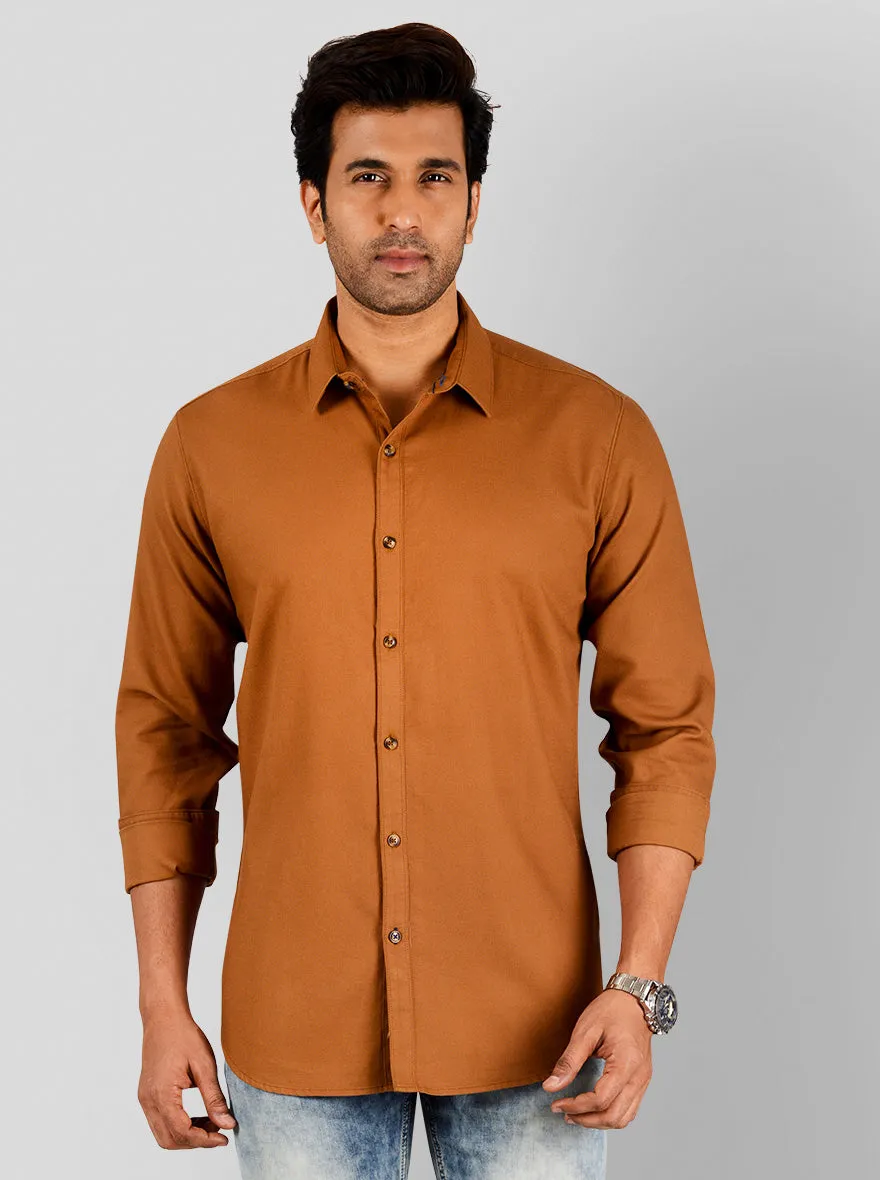 Tobacco Brown Self Textured Slim Fit Casual Shirt | JadeBlue