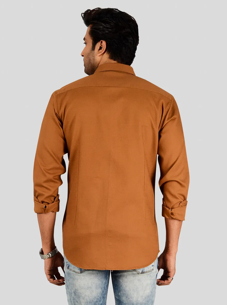 Tobacco Brown Self Textured Slim Fit Casual Shirt | JadeBlue