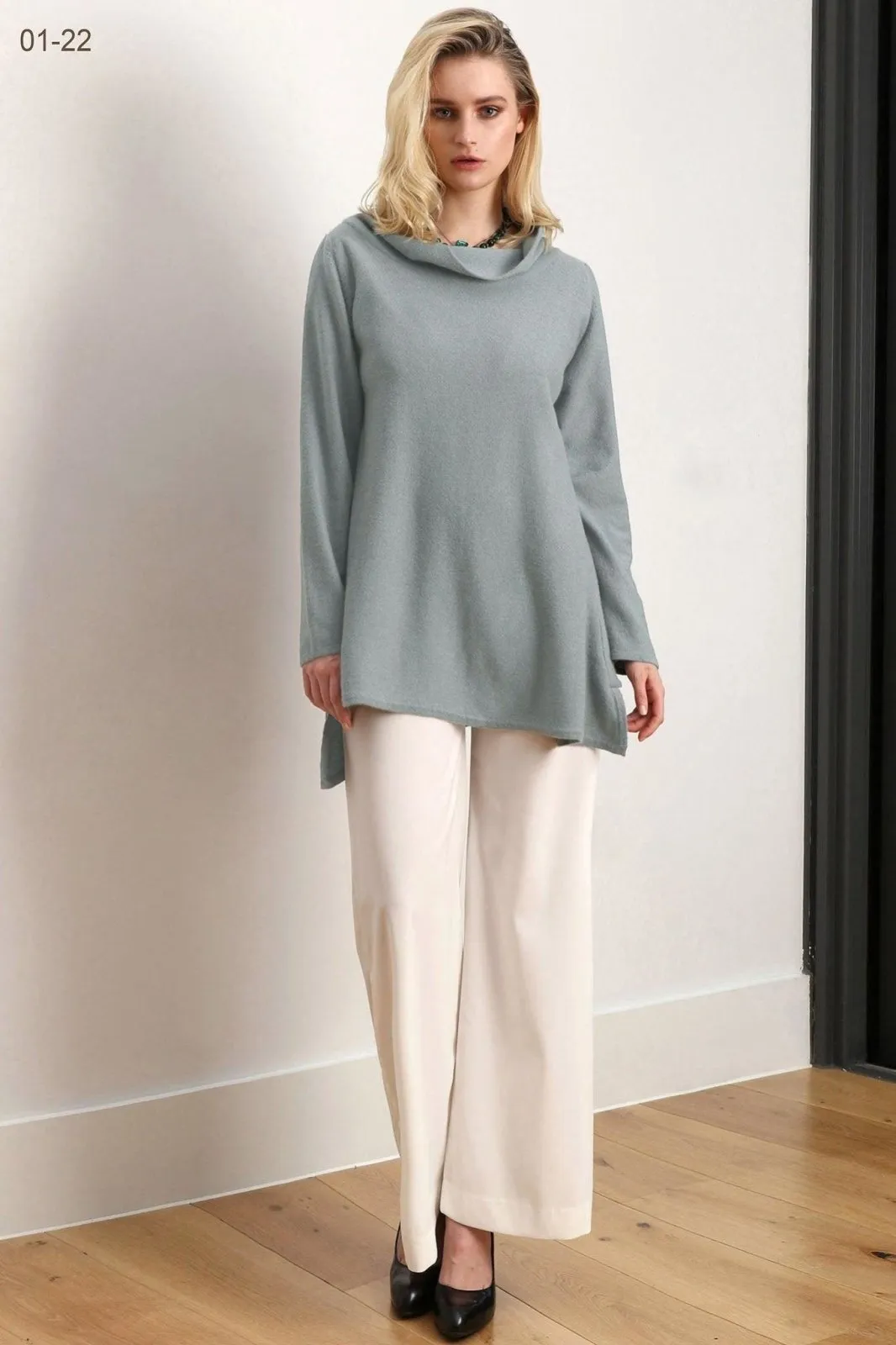 Triangle bottom Cashmere Tunic dress in Duck egg