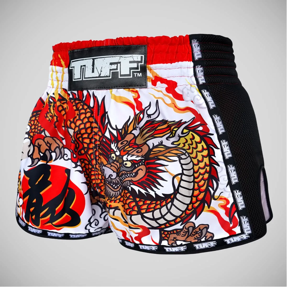 TUFF Sport MRS204 Retro Style White Chinese Dragon Muay Thai Shorts