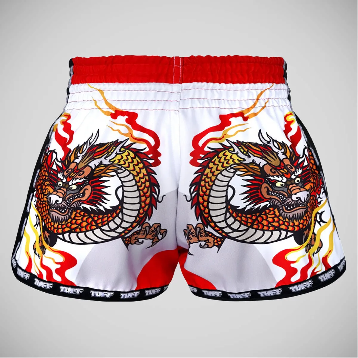 TUFF Sport MRS204 Retro Style White Chinese Dragon Muay Thai Shorts