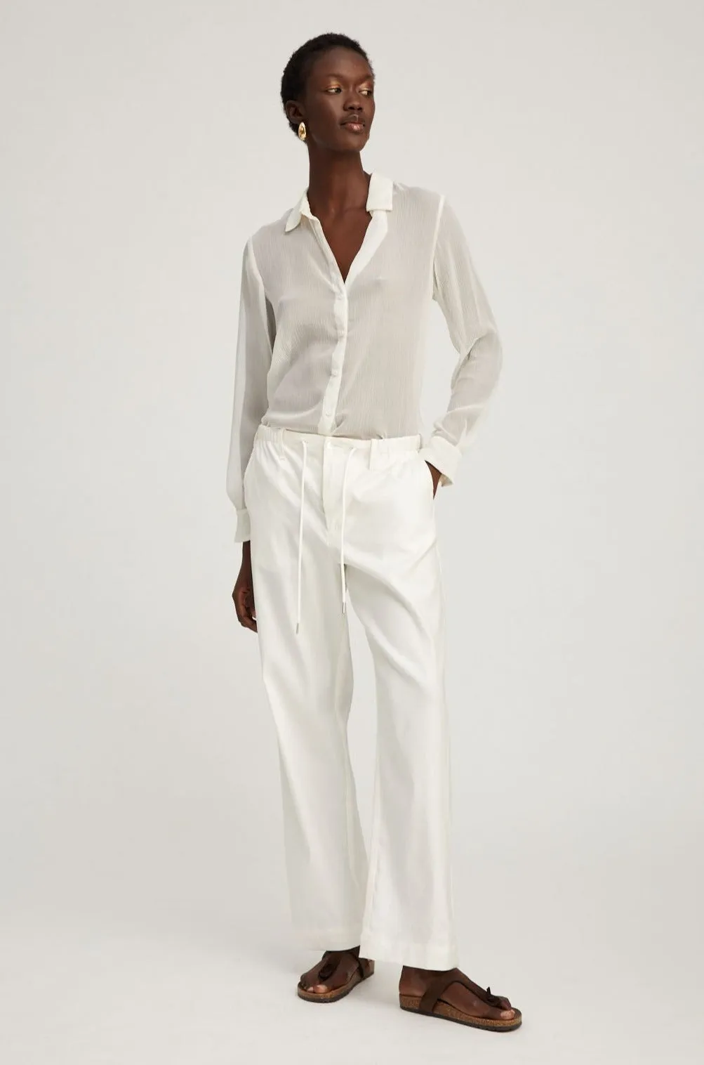 White Linen Drawstring Trousers