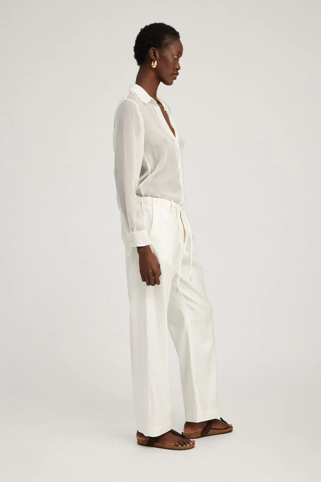 White Linen Drawstring Trousers