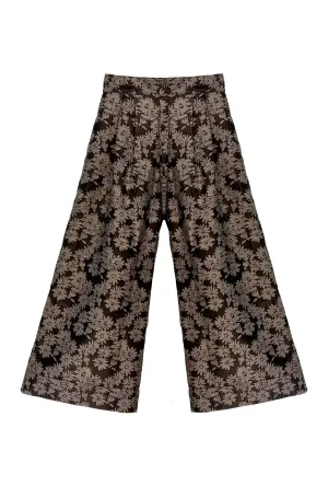 Wide Leg Trousers - Chocolate Jacquard