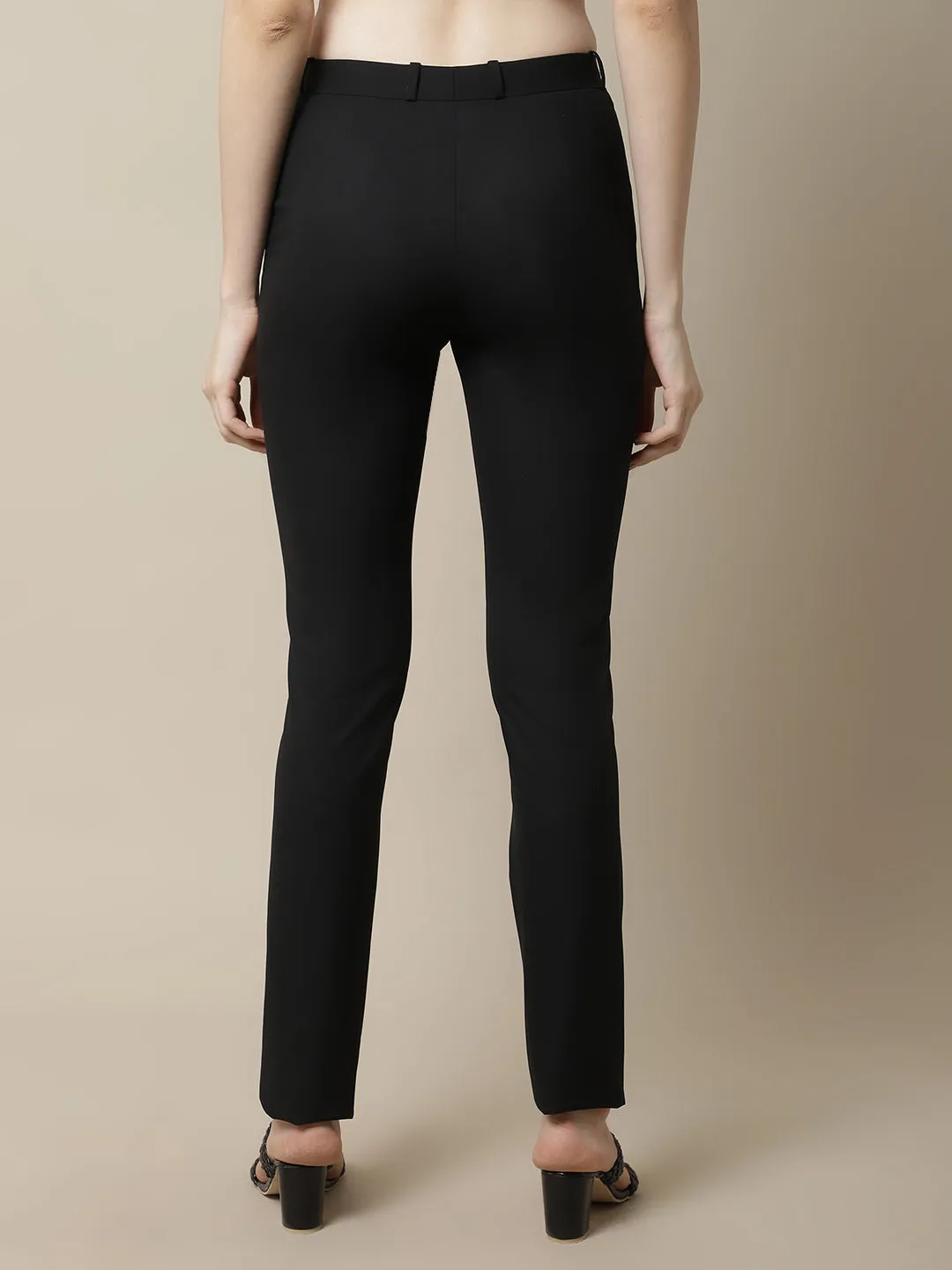 Women's Formal Flat Front Black Full length Mid rise Trousers